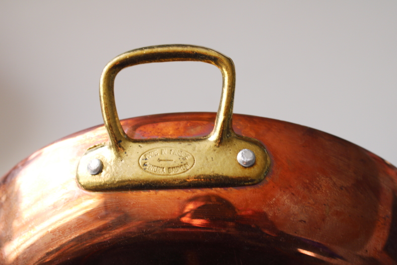 photo of vintage Tornus & Centuria Baumlin French copper pans, saute pan, saucepan, gratin w/ brass handles #6