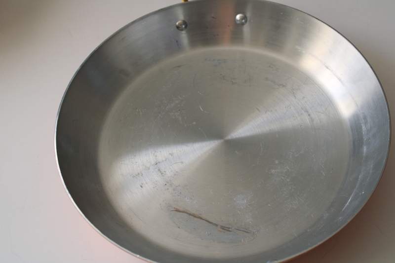 photo of vintage Tornus & Centuria Baumlin French copper pans, saute pan, saucepan, gratin w/ brass handles #8