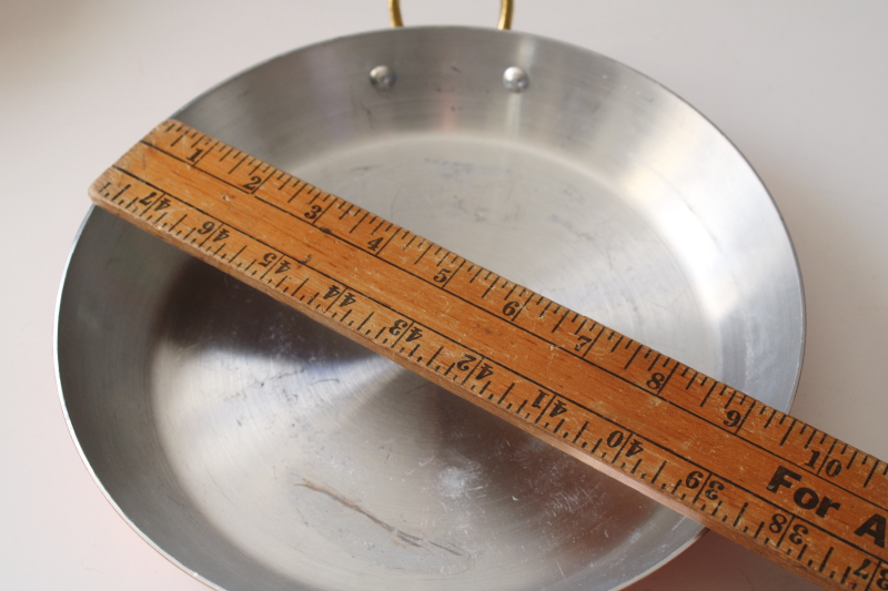 photo of vintage Tornus & Centuria Baumlin French copper pans, saute pan, saucepan, gratin w/ brass handles #9