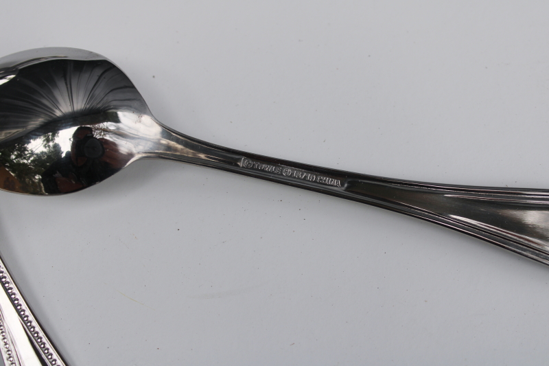 photo of vintage Towle beaded edge stainless flatware, antique pattern teaspoons & cake server #2