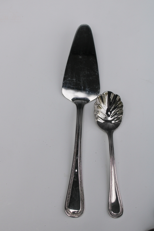 photo of vintage Towle beaded edge stainless flatware, antique pattern teaspoons & cake server #4