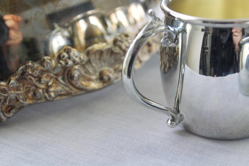 photo of vintage Towle silver plate punch bowl & cups set, huge bowl & tiny mugs #12