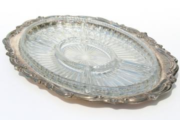 catalog photo of vintage Towle silver silverplate tray w/ glass relish dish, Old Master pattern