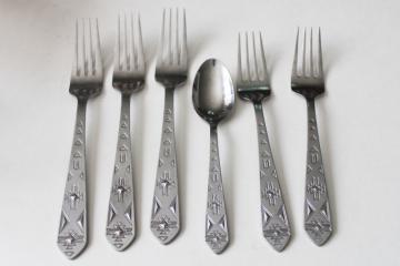 catalog photo of vintage Towle stainless flatware, Pueblo pattern Native American Indian style design