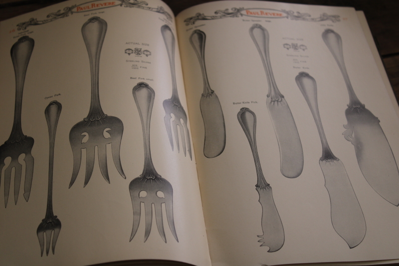 photo of vintage Towle sterling silver flatware catalog book, frameable prints of 1910 silverware patterns at full size #5