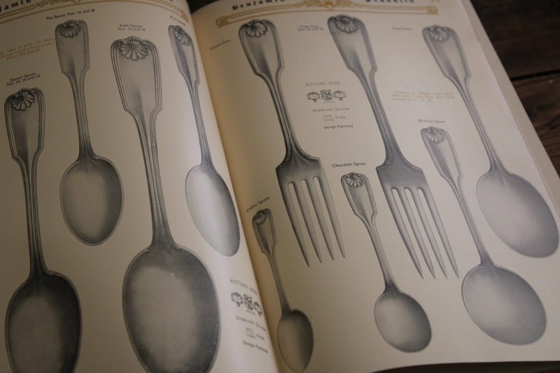 photo of vintage Towle sterling silver flatware catalog book, frameable prints of 1910 silverware patterns at full size #16