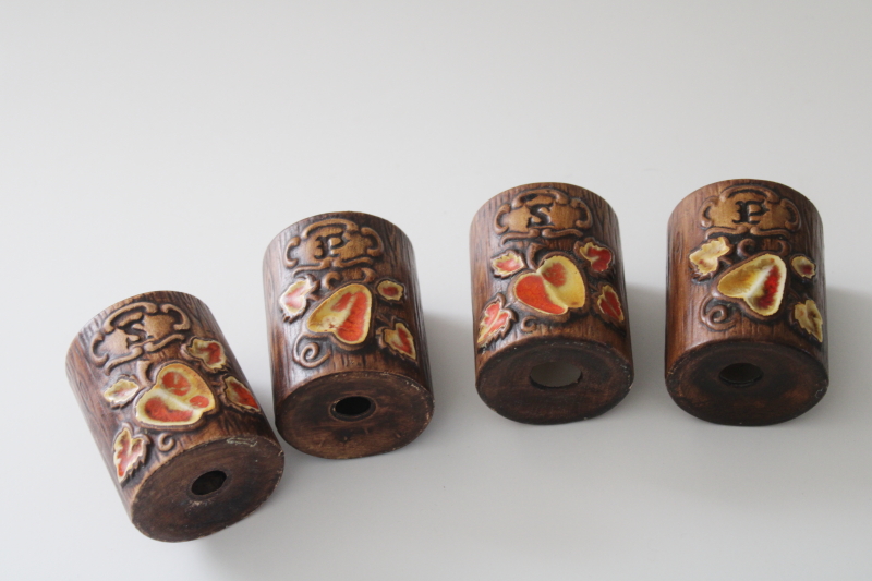 photo of vintage Treasure Craft Hawaii S&P shakers, retro brown wood grain ceramic salt and pepper #2