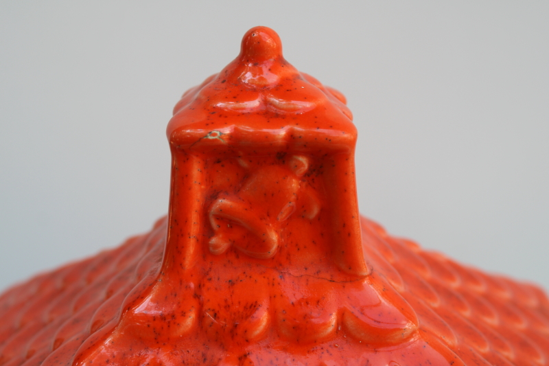 photo of vintage Treasure Craft pixies schoolhouse cookie jar, orange pixie children brown haunted house  #10