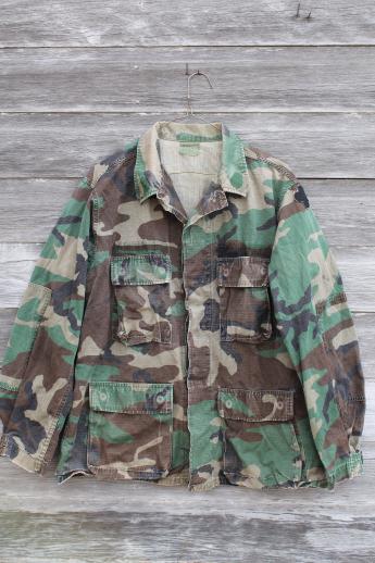 photo of vintage US Army camouflage cotton hot weather coat, shirt jacket with cargo pockets #1