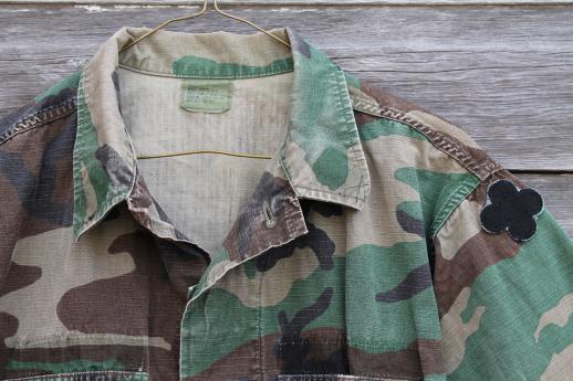 photo of vintage US Army camouflage cotton hot weather coat, shirt jacket with cargo pockets #2