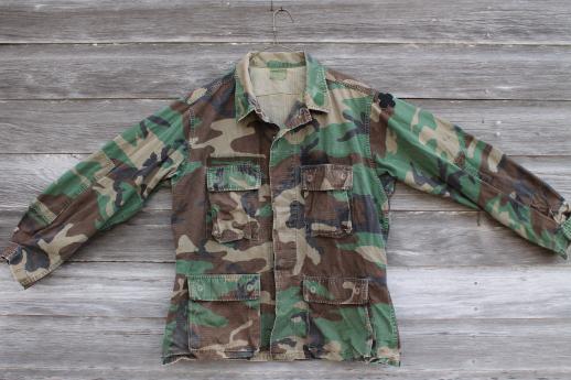 photo of vintage US Army camouflage cotton hot weather coat, shirt jacket with cargo pockets #3