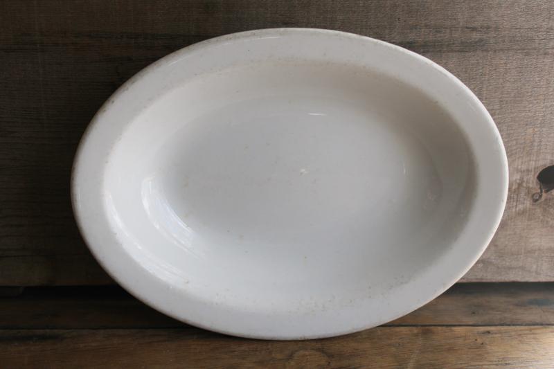 photo of vintage US Army white ironstone china bowl, oval serving dish USQMC mark #2