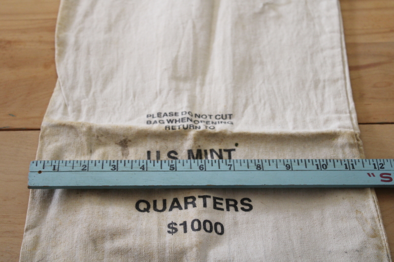 photo of vintage US Mint cotton bag, 1000 dollars worth of quarters, tote for coin collectors stash sack #2