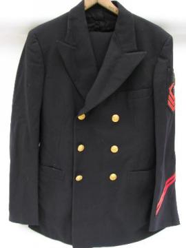catalog photo of vintage US Navy jacket & pants w/metal bullion patch