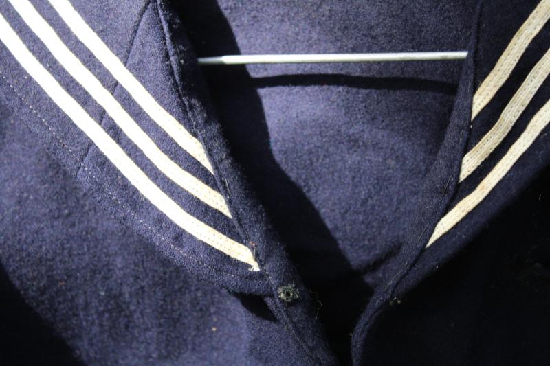 photo of vintage US Navy uniform jumper blue wool w/ patch, cracker jack sailor suit #7