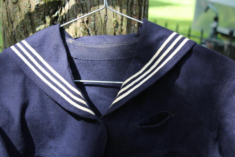 photo of vintage US Navy uniform jumper blue wool w/ patch, cracker jack sailor suit #8