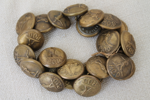 photo of vintage US Post Office department uniform buttons, P.O.D. metal buttons #1