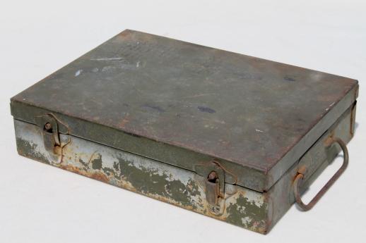 photo of vintage US military document box, army green drab metal dispatch box for file papers #1