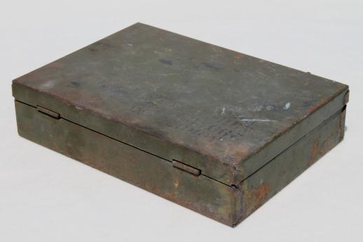 photo of vintage US military document box, army green drab metal dispatch box for file papers #7