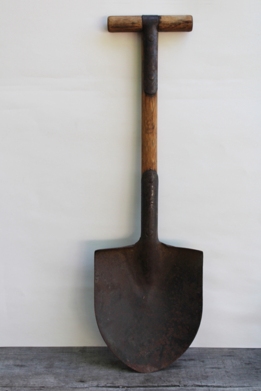 photo of vintage US military trenching shovel WWI vintage M-1910 style T-handle tiny shovel entrenching tool  #1