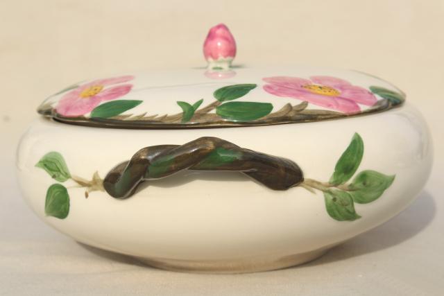 photo of vintage USA Franciscan pottery Desert Rose covered dish round casserole #2