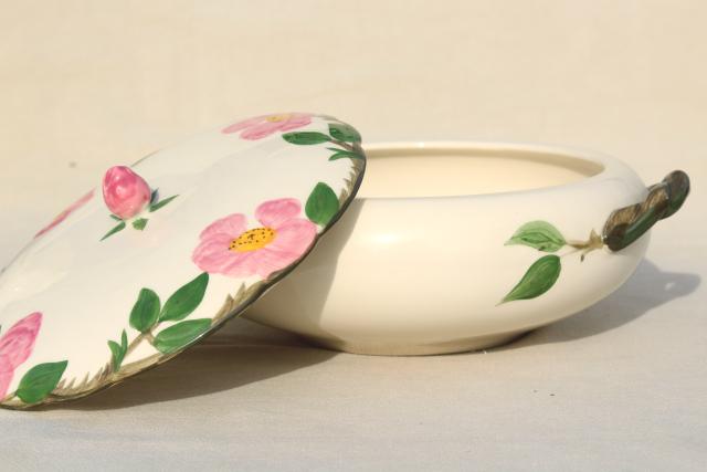 photo of vintage USA Franciscan pottery Desert Rose covered dish round casserole #3