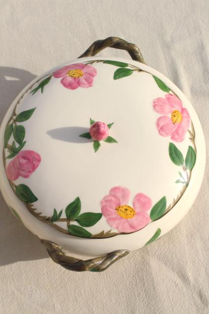 photo of vintage USA Franciscan pottery Desert Rose covered dish round casserole #7