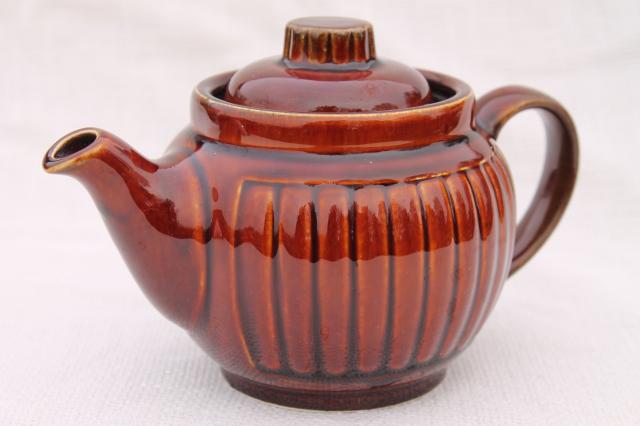 photo of vintage USA McCoy pottery tea pot, rustic primitive little old brown teapot #1