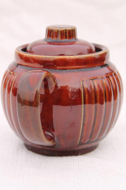 photo of vintage USA McCoy pottery tea pot, rustic primitive little old brown teapot #3