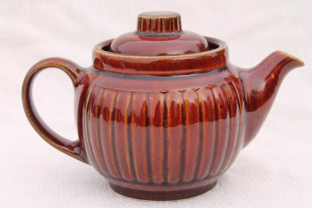 photo of vintage USA McCoy pottery tea pot, rustic primitive little old brown teapot #4