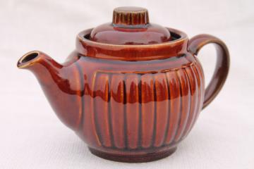 catalog photo of vintage USA McCoy pottery tea pot, rustic primitive little old brown teapot