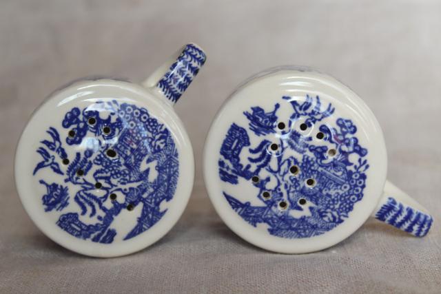 photo of vintage USA Royal china blue willow salt and pepper shakers, S&P set #3