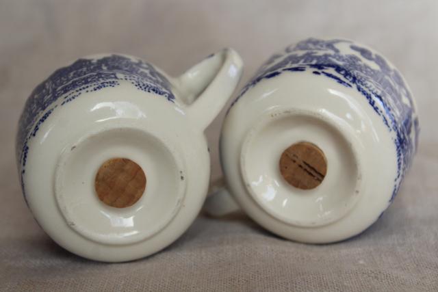 photo of vintage USA Royal china blue willow salt and pepper shakers, S&P set #4