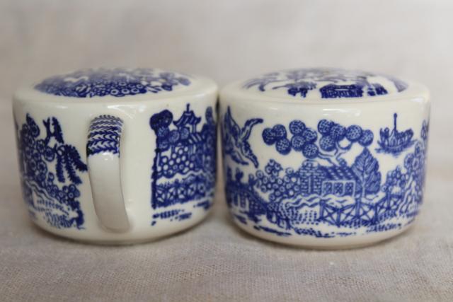 photo of vintage USA Royal china blue willow salt and pepper shakers, S&P set #5