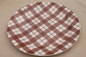 catalog photo of vintage USA Royal china brown plaid serving tray, platter or chop plate