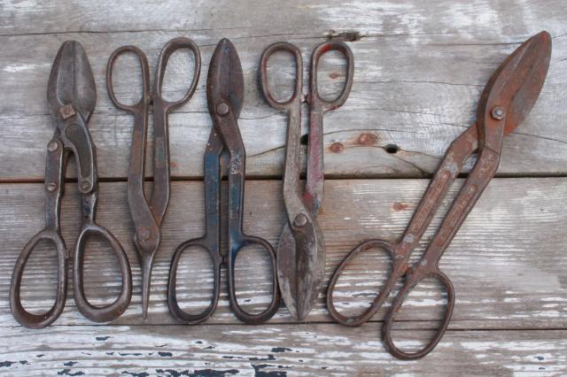 photo of vintage USA made forged steel metal shears & tin snips, industrial metalworking tools #1