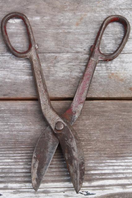photo of vintage USA made forged steel metal shears & tin snips, industrial metalworking tools #2