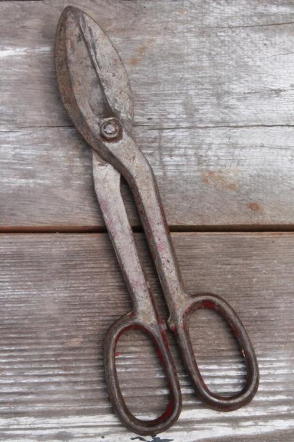 photo of vintage USA made forged steel metal shears & tin snips, industrial metalworking tools #3