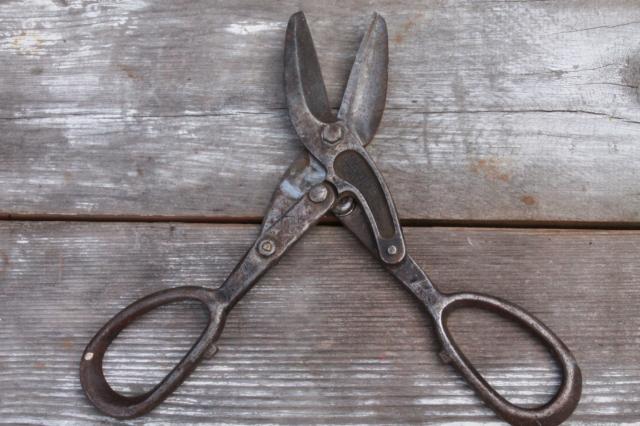 photo of vintage USA made forged steel metal shears & tin snips, industrial metalworking tools #6