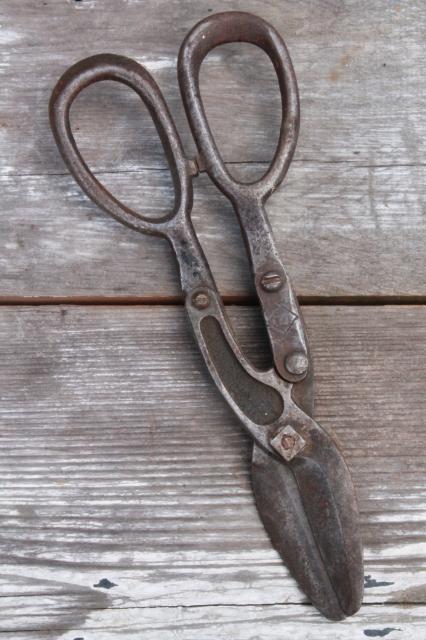 photo of vintage USA made forged steel metal shears & tin snips, industrial metalworking tools #7