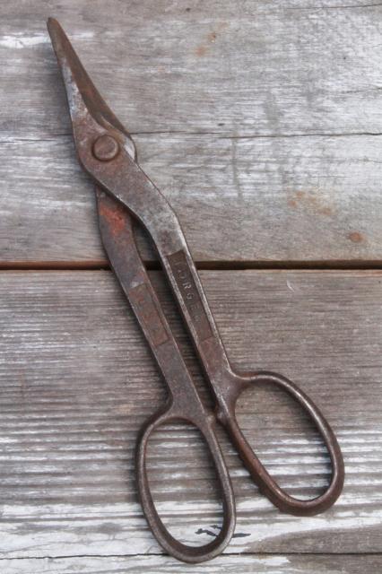 photo of vintage USA made forged steel metal shears & tin snips, industrial metalworking tools #9
