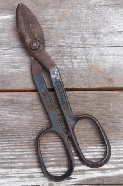 photo of vintage USA made forged steel metal shears & tin snips, industrial metalworking tools #13