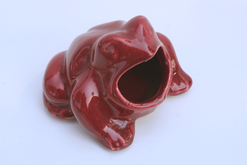 photo of vintage USA pottery, Zuma style ceramic frog w/ open mouth, planter or trinket dish  #1