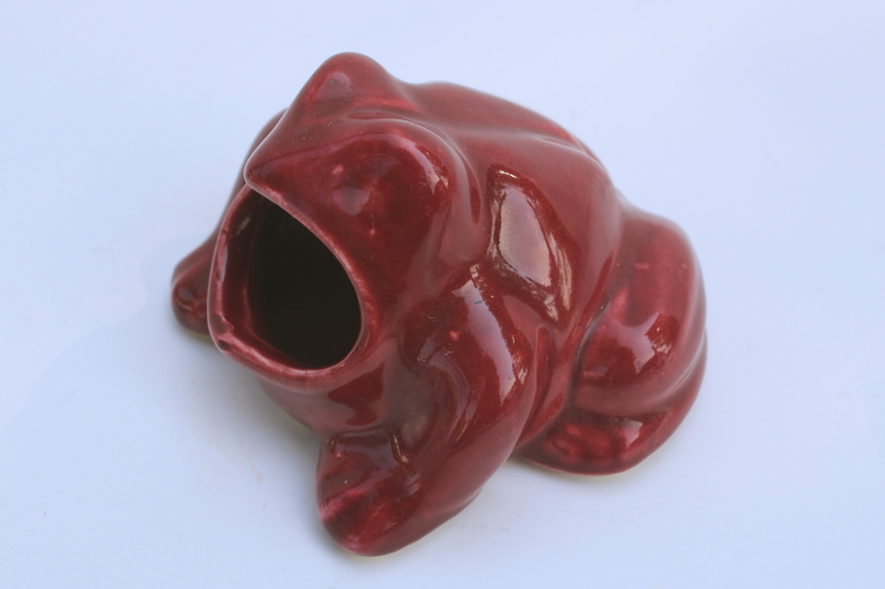 photo of vintage USA pottery, Zuma style ceramic frog w/ open mouth, planter or trinket dish  #2