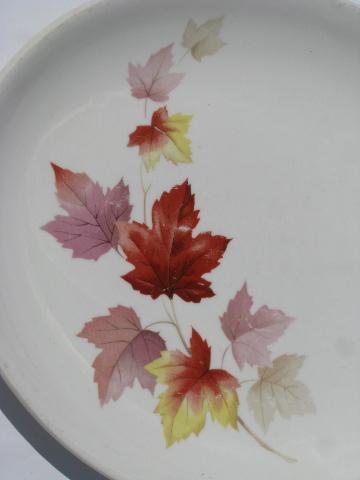 photo of vintage USA pottery, autumn leaves pattern china platter, 1940s #2