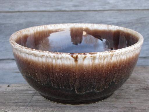 photo of vintage USA pottery, big brown drip glaze mixing / serving bowls #2