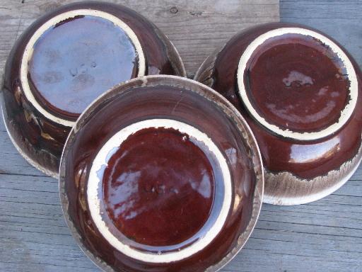 photo of vintage USA pottery, big brown drip glaze mixing / serving bowls #3