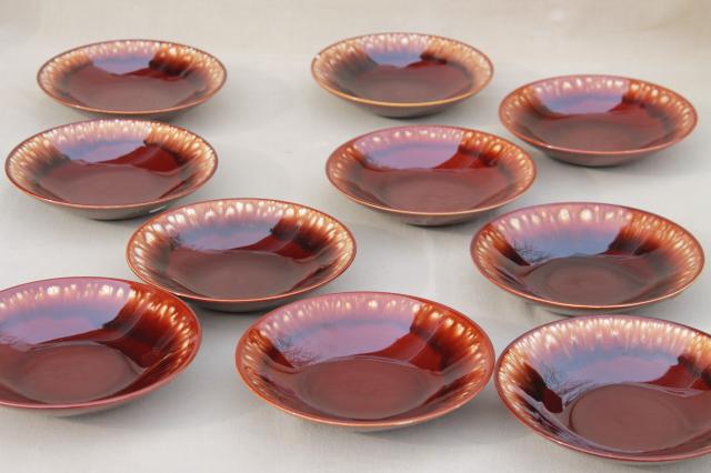 photo of vintage USA pottery brown drip glaze bowls, set of 10 salad bowls #1