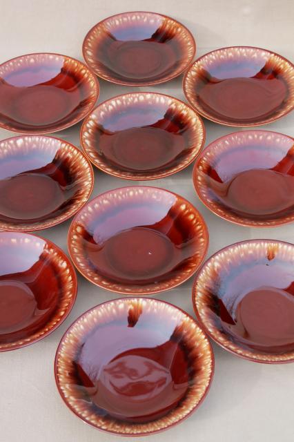 photo of vintage USA pottery brown drip glaze bowls, set of 10 salad bowls #2