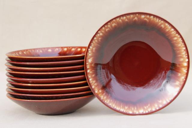 photo of vintage USA pottery brown drip glaze bowls, set of 10 salad bowls #3